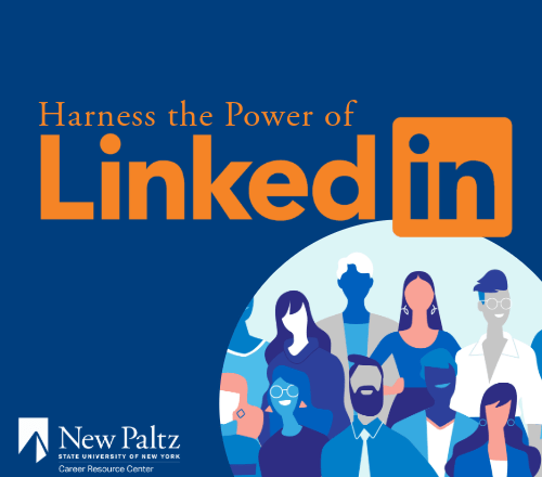 Harness the Power of Linked In (Cartoon people in blue circle, smiling)