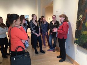 Students of American art visit the exhibition on Grace Hartigan exhibition at the Dorsky Museum in May 2015.