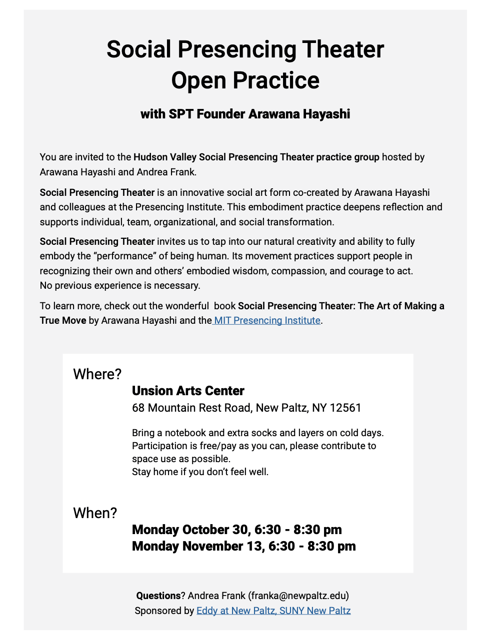 Social Presencing Theater Open Practice with SPT Founder Arawana Hayashi