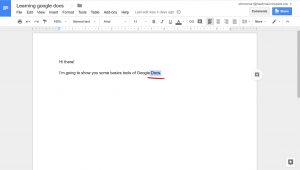 Google Document the word Docs is highlighted in a sentence, underlined. 