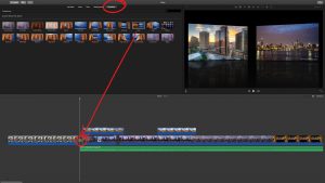Panel section, top left, Transitions tab swap transition selected and arrow representing dragged between two clips