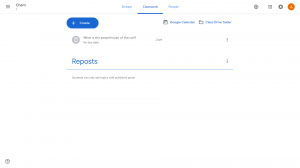 Google Classroom, The Classwork Tab on a Google Class, New topic added on this page called Reposts