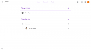 Google Classroom, The People's Tab on a Google Class is opened with list of students and Teachers