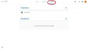 People's tab in google classroom,circled, with sections of Teachers and students in the class