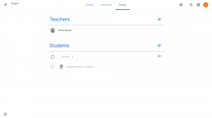 Peoples Tab on a Google Class, Student Kiersten Greene with (invite) next to the name