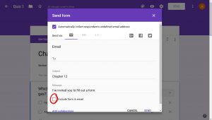 Small window with options on how to send it, lower on the emailing options a box called Include form in Email is circled