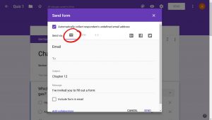 Small window with options on how to send it, Email icon is circled