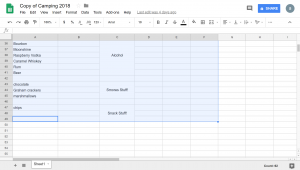 Highlighted to the bottom of the desired section of the spreadsheet