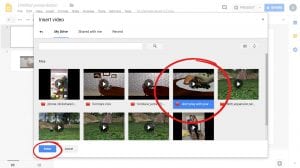 Click on Google drive video, circled and Select button circled