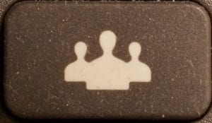 rectangular button with silhouette icon of 3 people