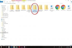 Zip file circled, located in the downloads folder on File Explorer