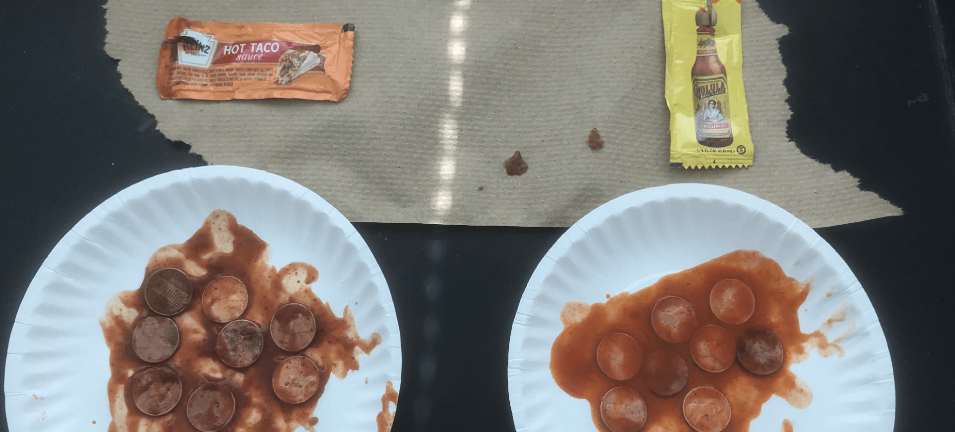 Cleaning Pennies with Taco Sauce