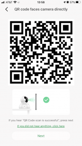 QR code use for pairing a camera with the mobile app