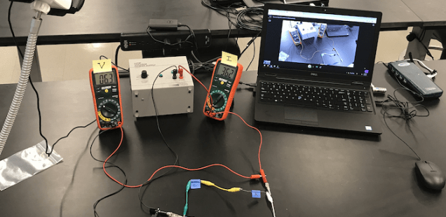 Figure 1: Webcam pointed at a physics lab experiment, and shared via Blackboard Collaborate Ultra