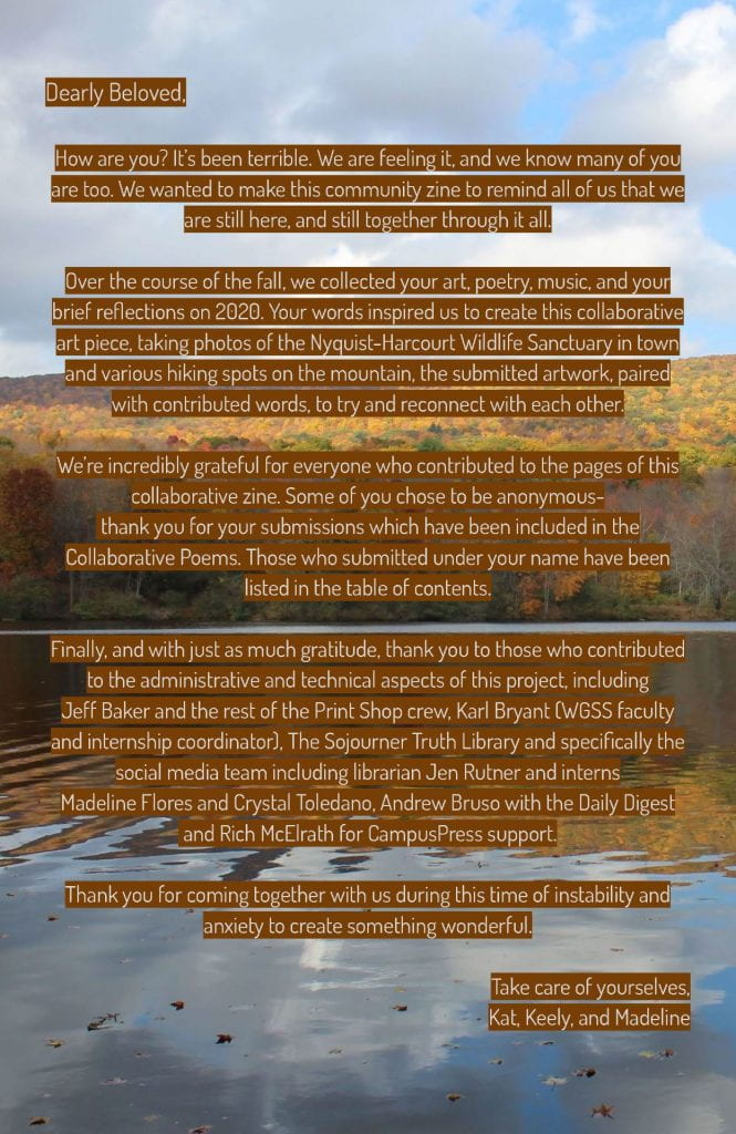 Image: A scenic photo of the Hudson Valley. Text: A several paragraph thank you to the New Paltz community.