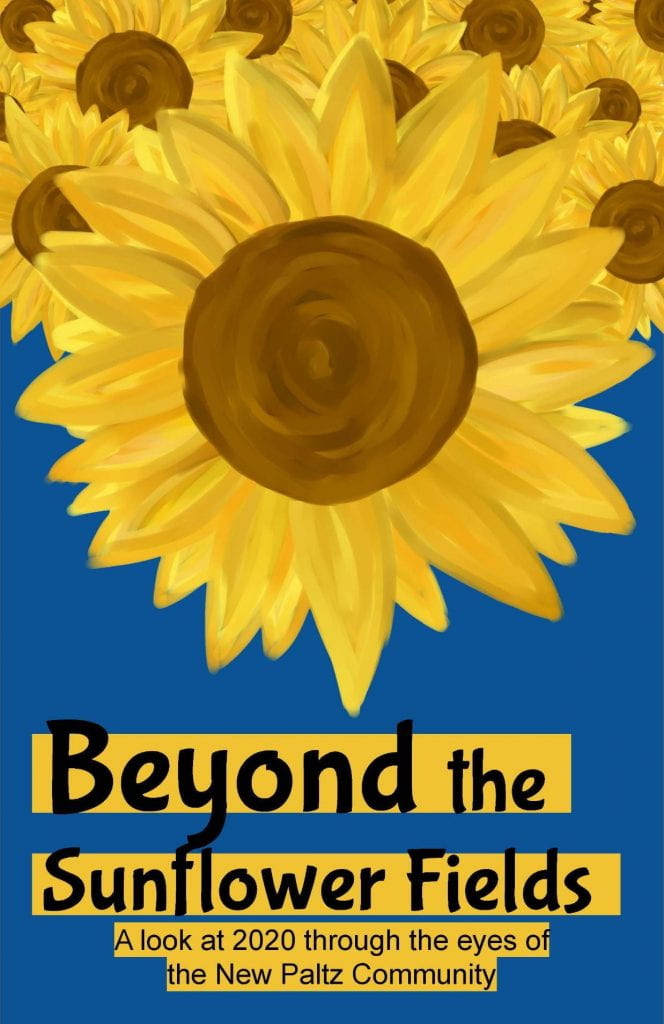 Digital painting of several sunflowers on a blue background, by Keely McTigue Beyond the Sunflower Fields A look at 2020 through the eyes of the New Paltz community