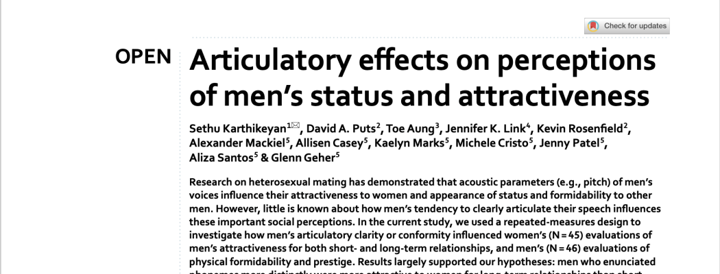 Evolutionary Psych Lab Publishes Study on Perceptions of Men’s Status and Attractiveness